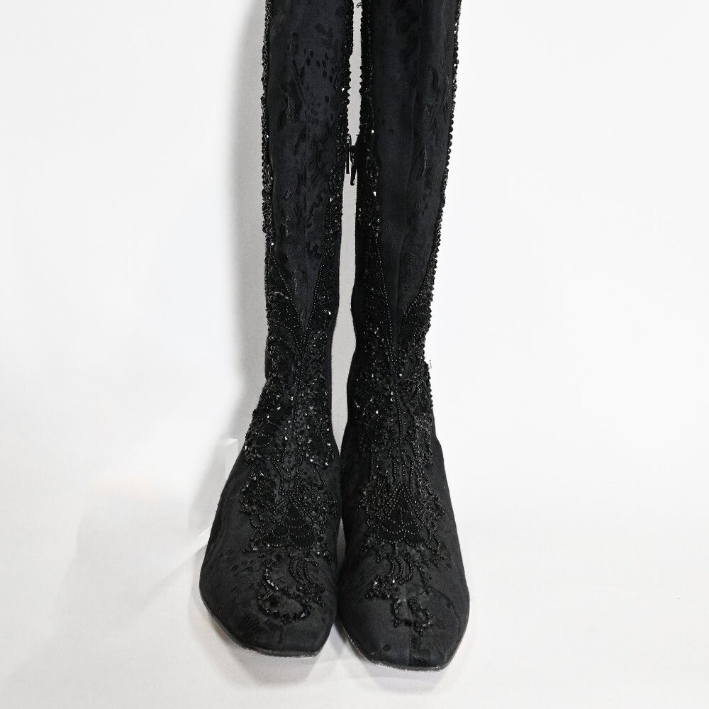 Vintage Christian Lacroix Knee High Boots with Kitten Hill Black Size 38